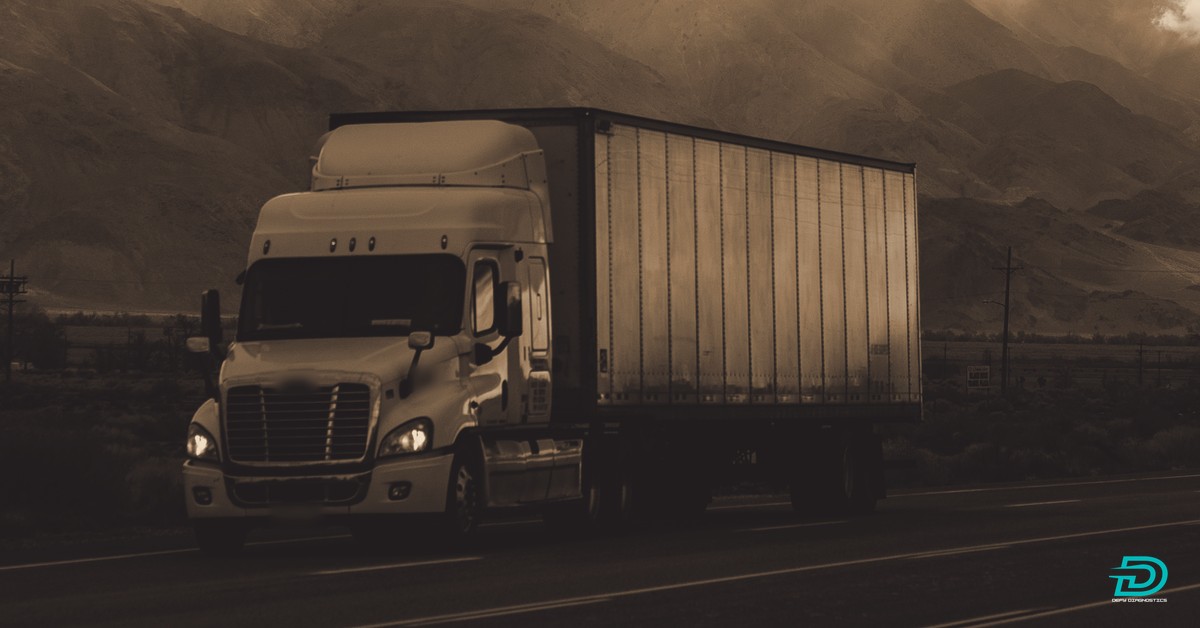 Keeping trucks longer through EPA 2027 Semi truck with a dry van trailer on the highway, for keeping trucks longer through EPA 2027