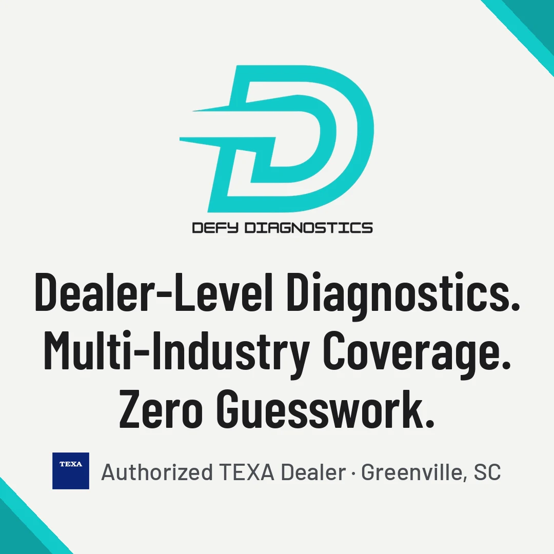 Defy Diagnostics, Authorized TEXA Dealer in Greenville, SC: Dealer-Level Diagnostics. Multi-Industry Coverage. Zero Guesswork.